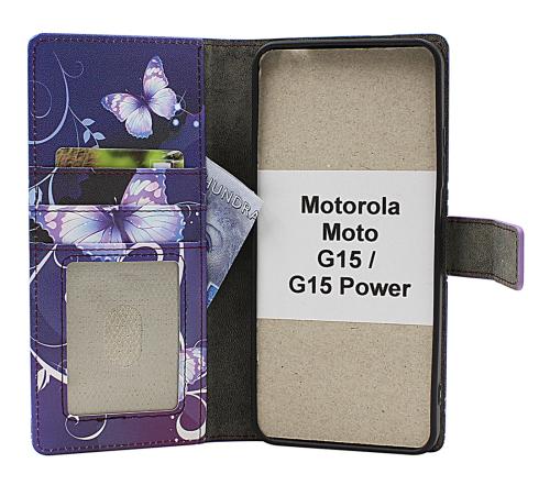 Skimblocker Motorola Moto G15 / G15 Power Magnet Lommebok Deksel Design