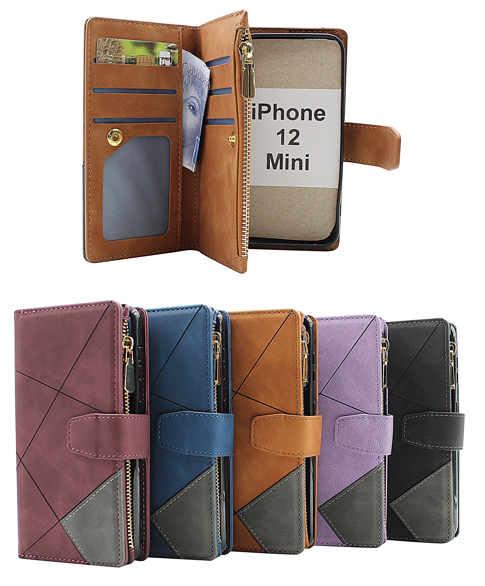 XL iPhone 12 Mini (5.4) Luksus Lommebok Deksel