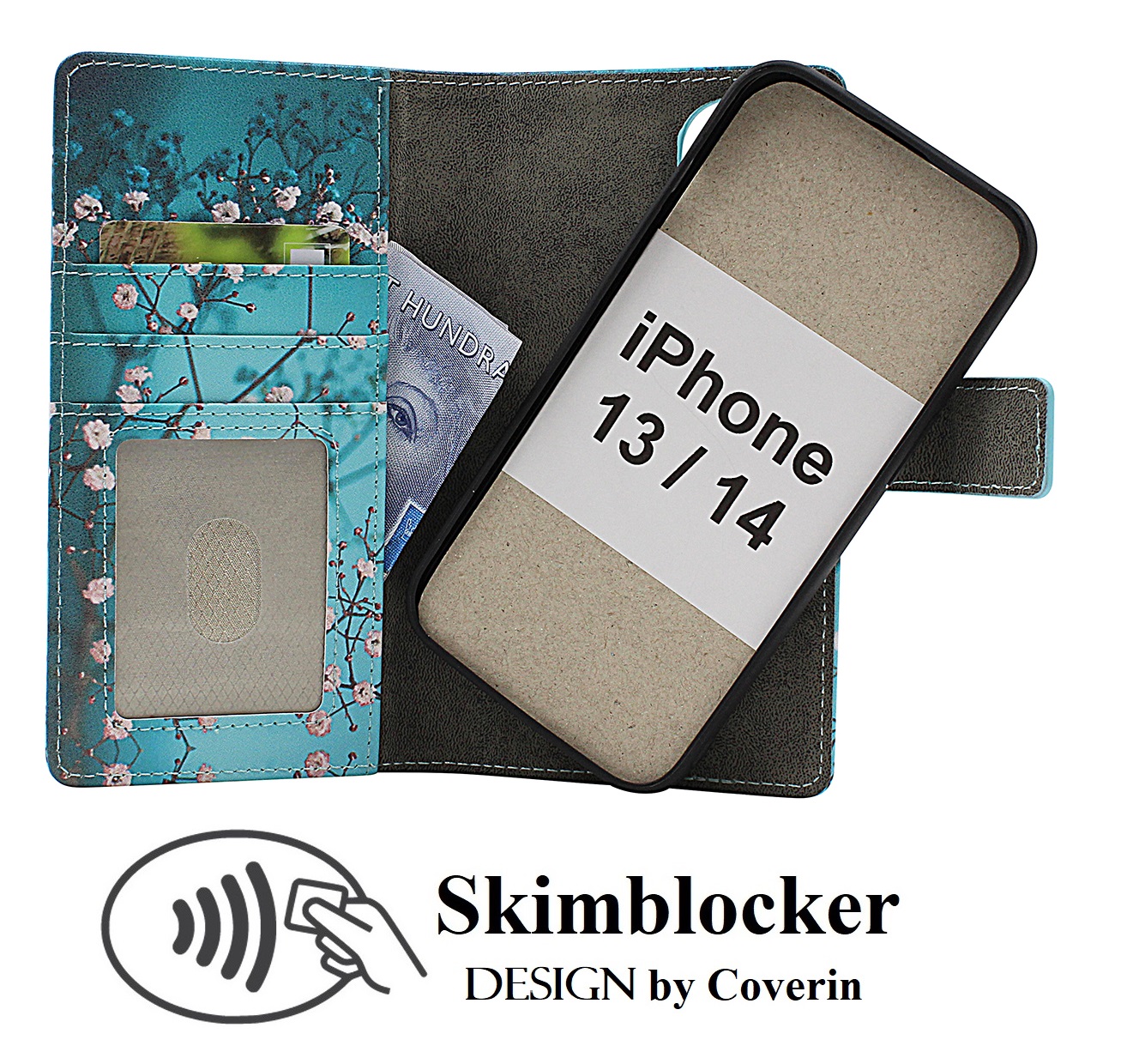 Skimblocker iPhone 13 / 14 Magnet Lommebok Deksel Design