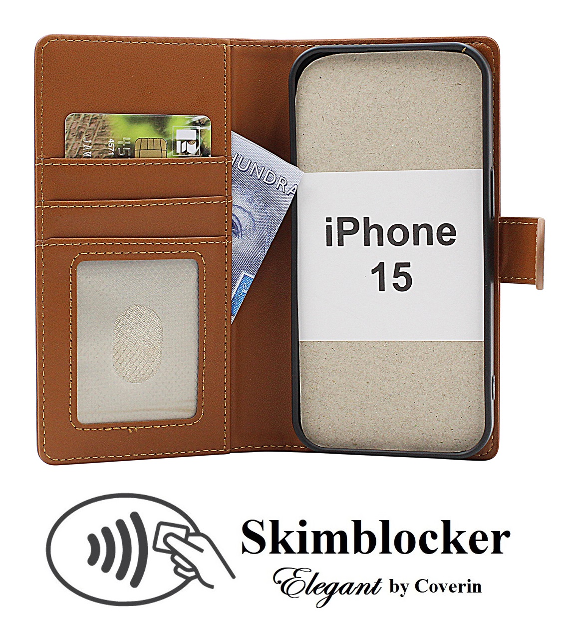 Skimblocker iPhone 15 Lommebok Deksel
