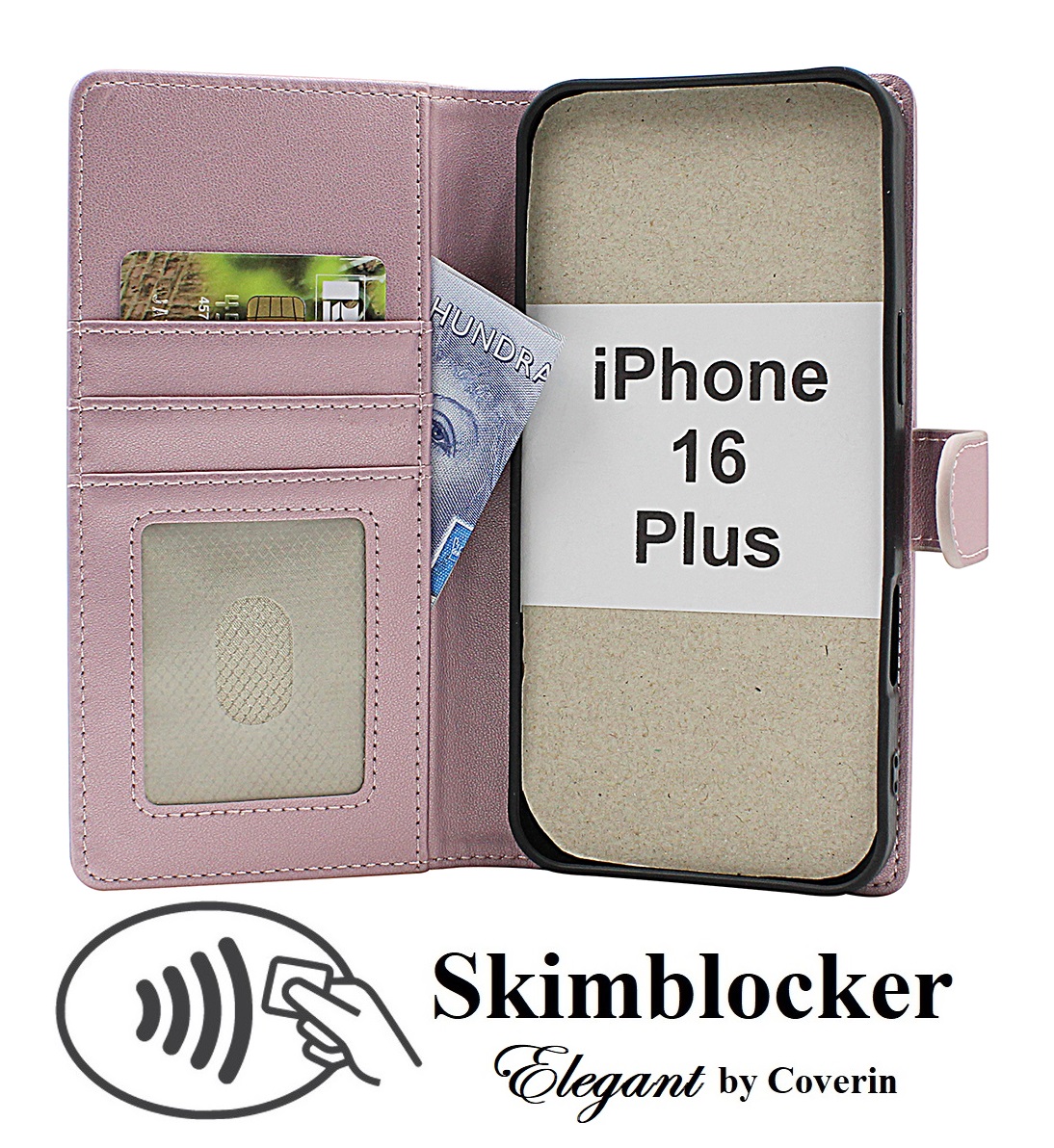 Skimblocker iPhone 16 Plus Lommebok Deksel